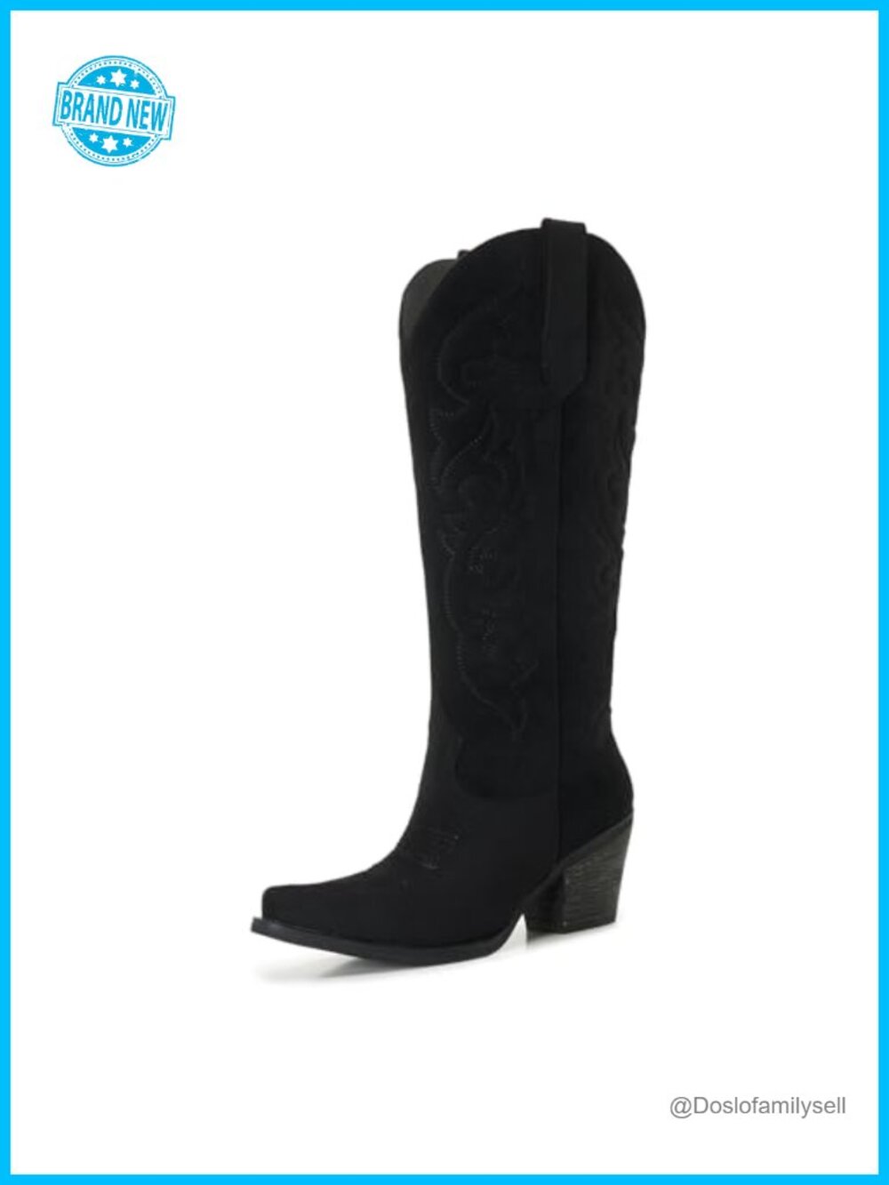 Suede Knee High Western Cowboy Boots Pointed Toe Block Heel Women